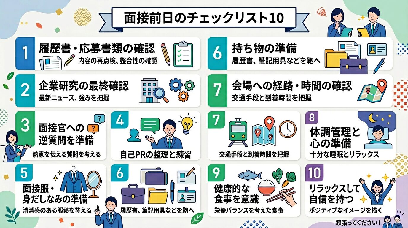 前日準備チェックリスト10項目のインフォグラフィック
