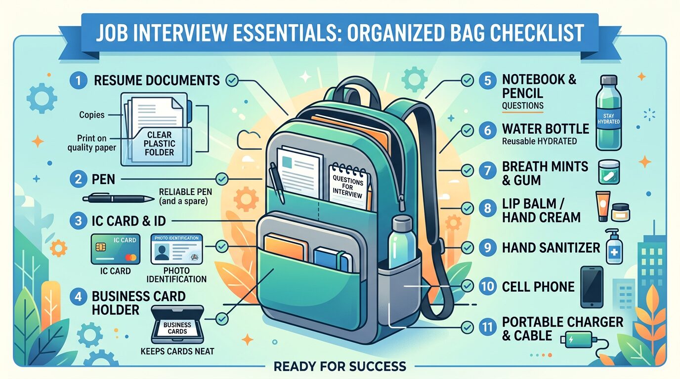面接の持ち物一覧、カバンの中身チェックリスト
