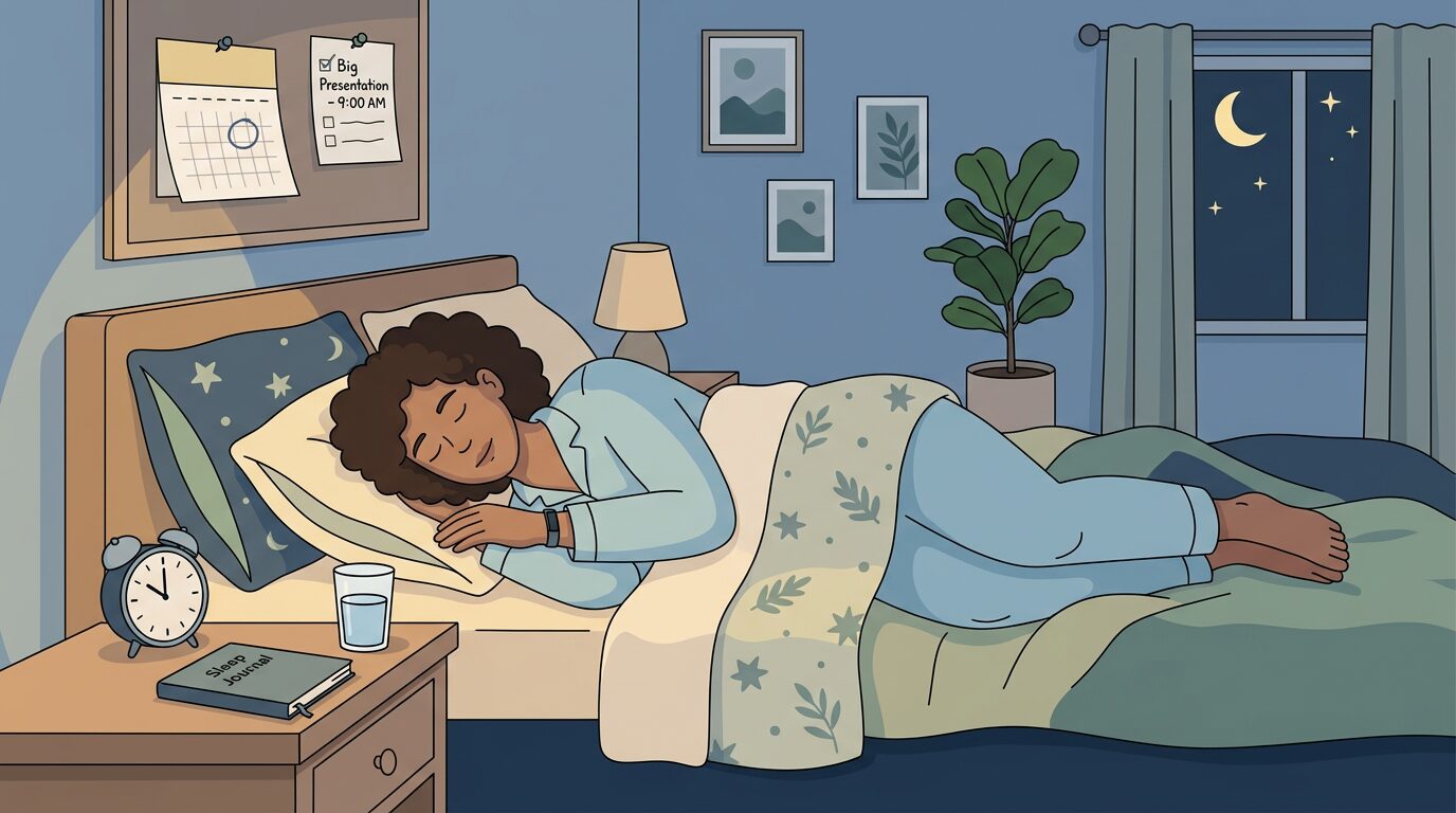 ぐっすり眠る人、睡眠の重要性のイラスト