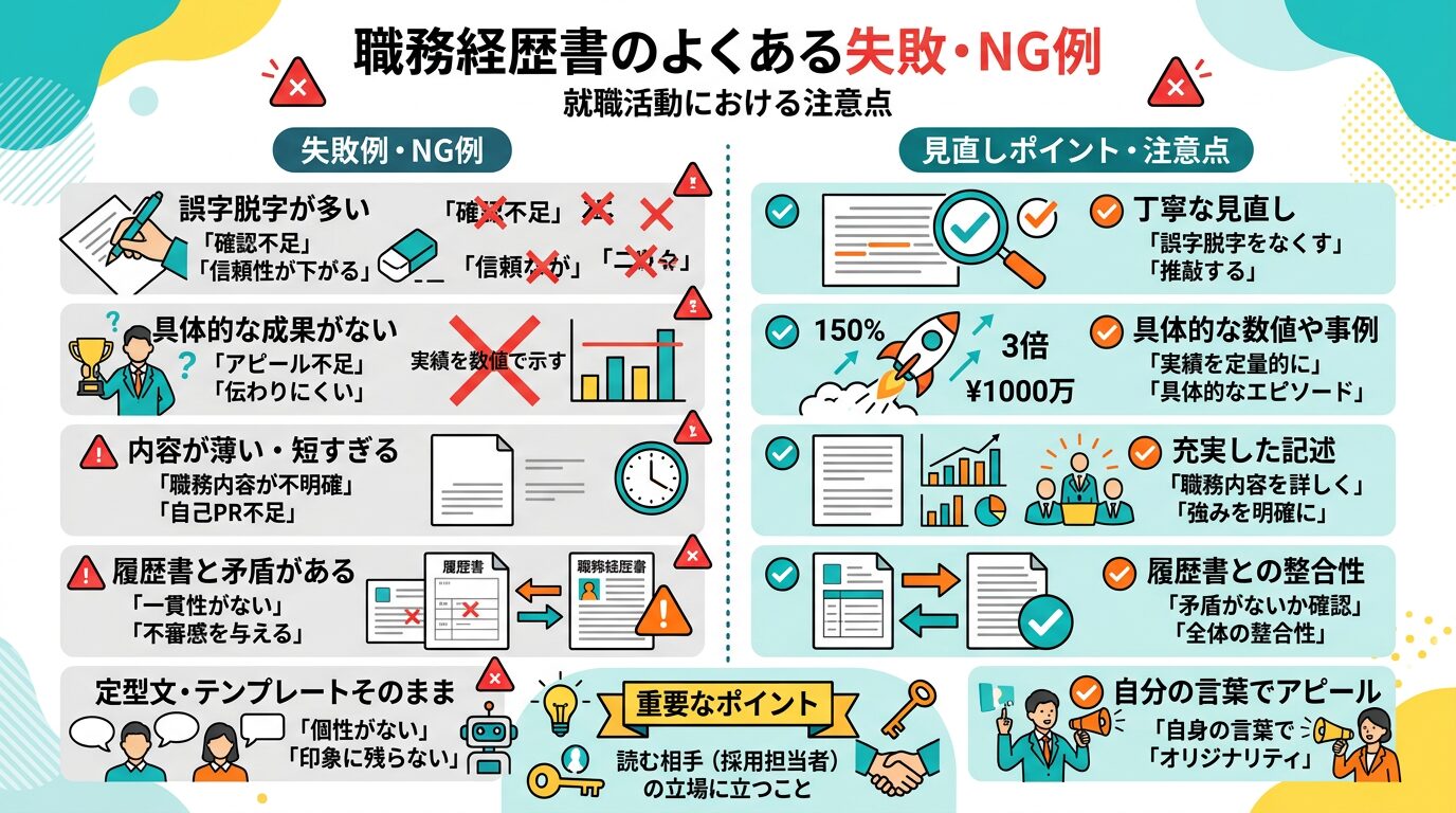 職務経歴書でよくある失敗例のイメージ