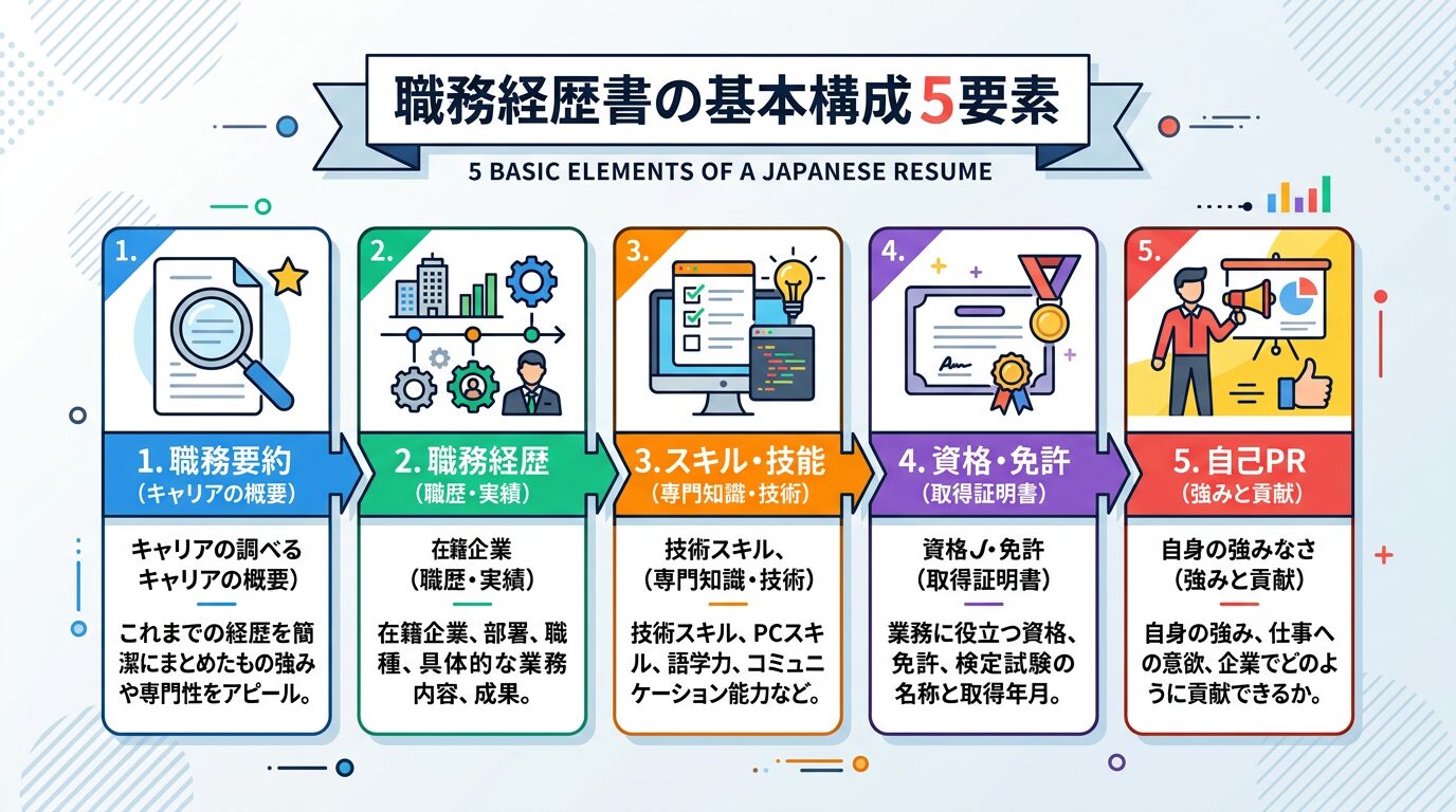 職務経歴書の基本構成を示した図解