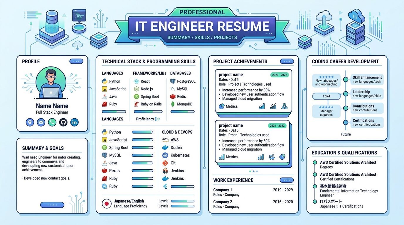 IT・エンジニア向け職務経歴書テンプレートのサンプル