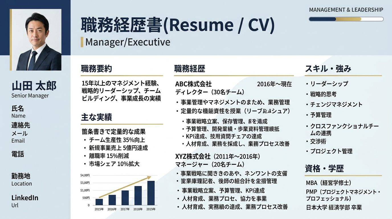 管理職・マネージャー向け職務経歴書テンプレートのサンプル