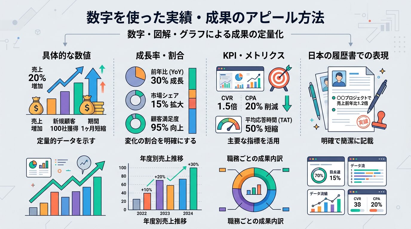 数字を使った実績・成果の記載方法のイメージ