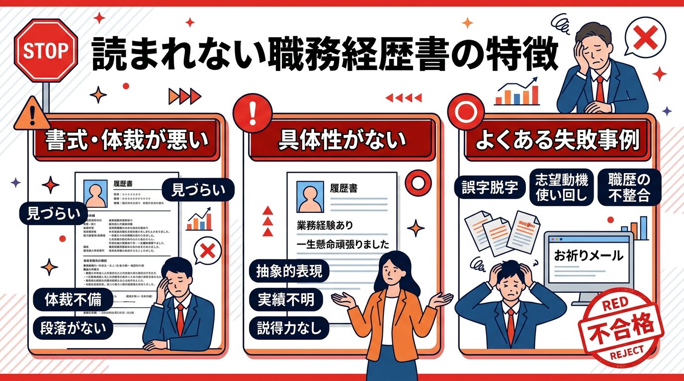 読まれない職務経歴書の特徴のイメージ