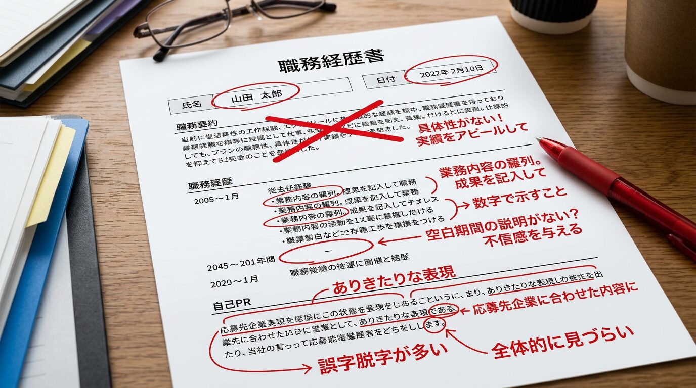 落ちる職務経歴書のNG例のイメージ