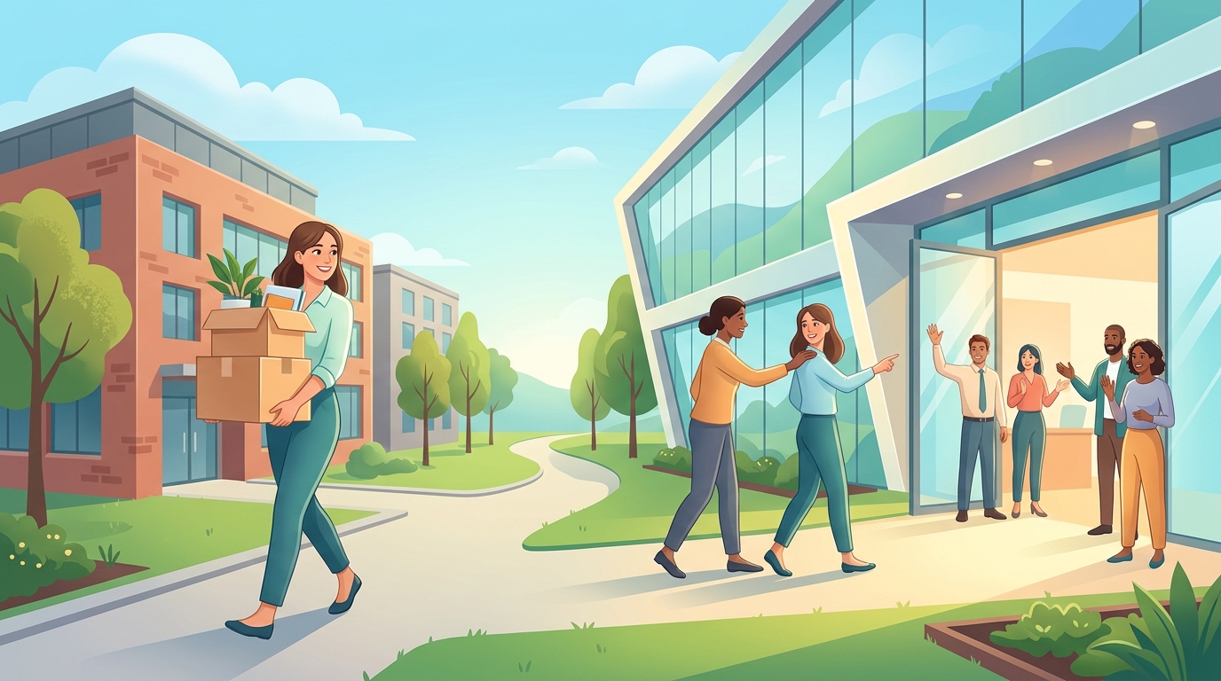退職手続きと新しい職場への入社準備をしている様子のイラスト