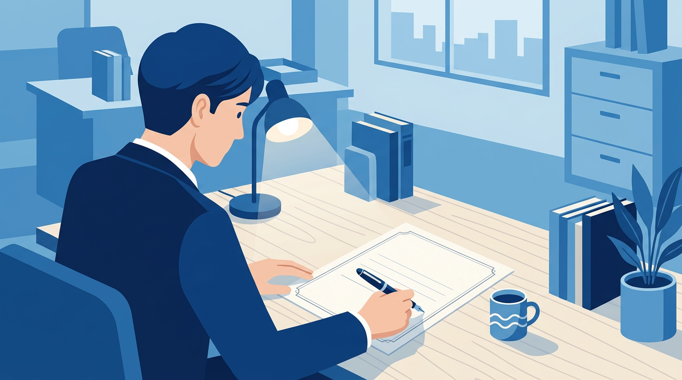 退職届の書き方を示す手書きのイラスト